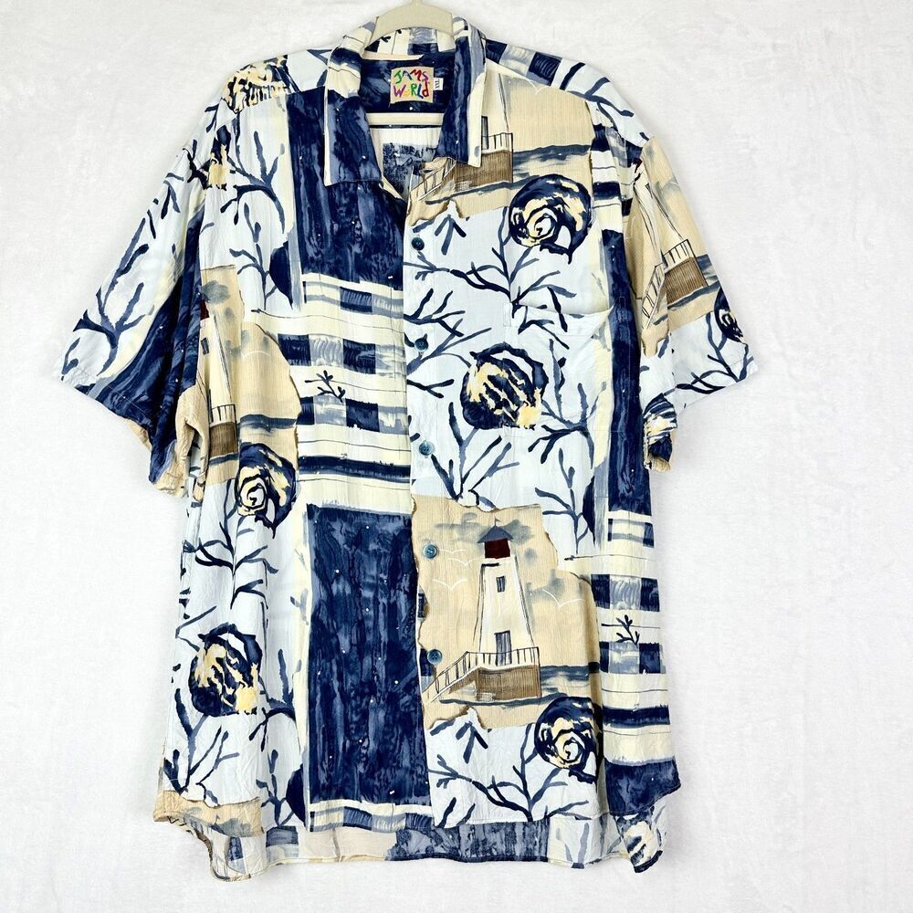 Jams World Vintage Lighthouse Button Down Shirt Men's XXL Coastal Hawaiin